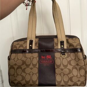 Coach Brown and Tan Signature Duffel Bag